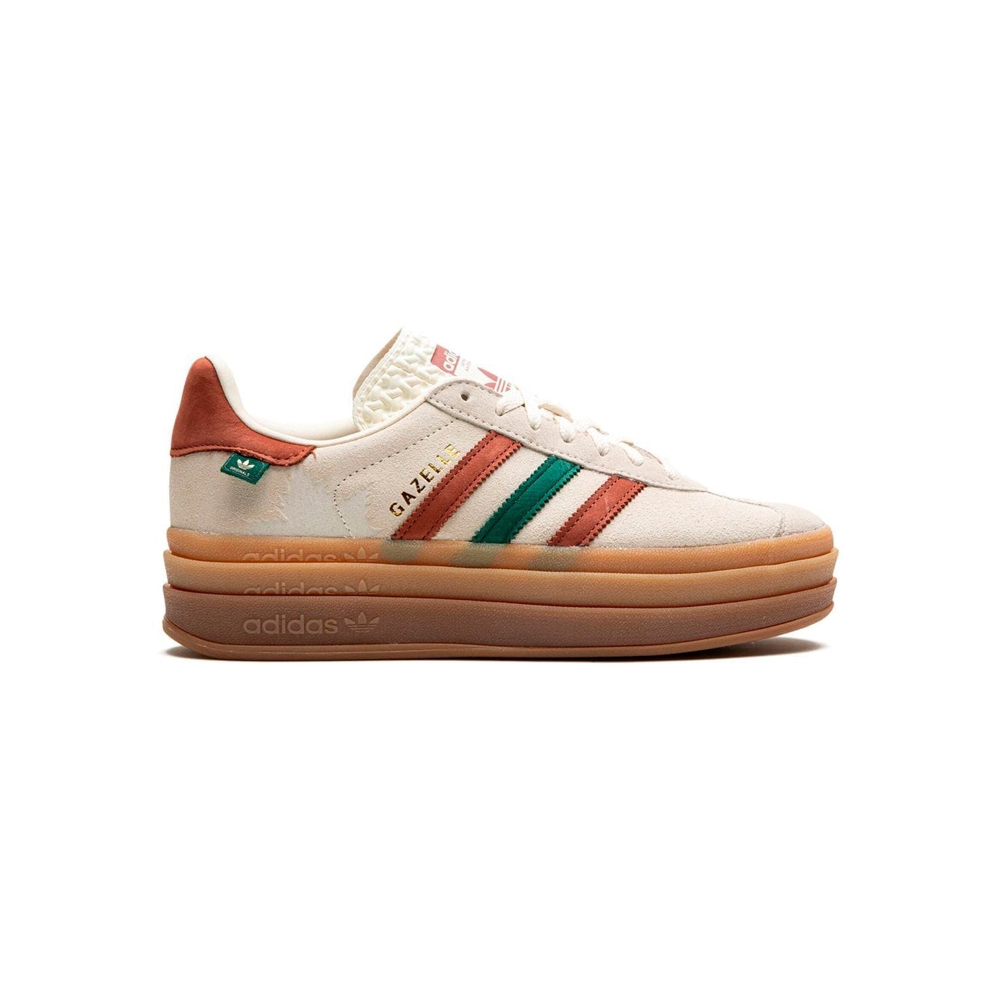 Adidas Gazelle Bold Scarpe Beige con Dettagli Verde e Rosso Donna Platform Retro