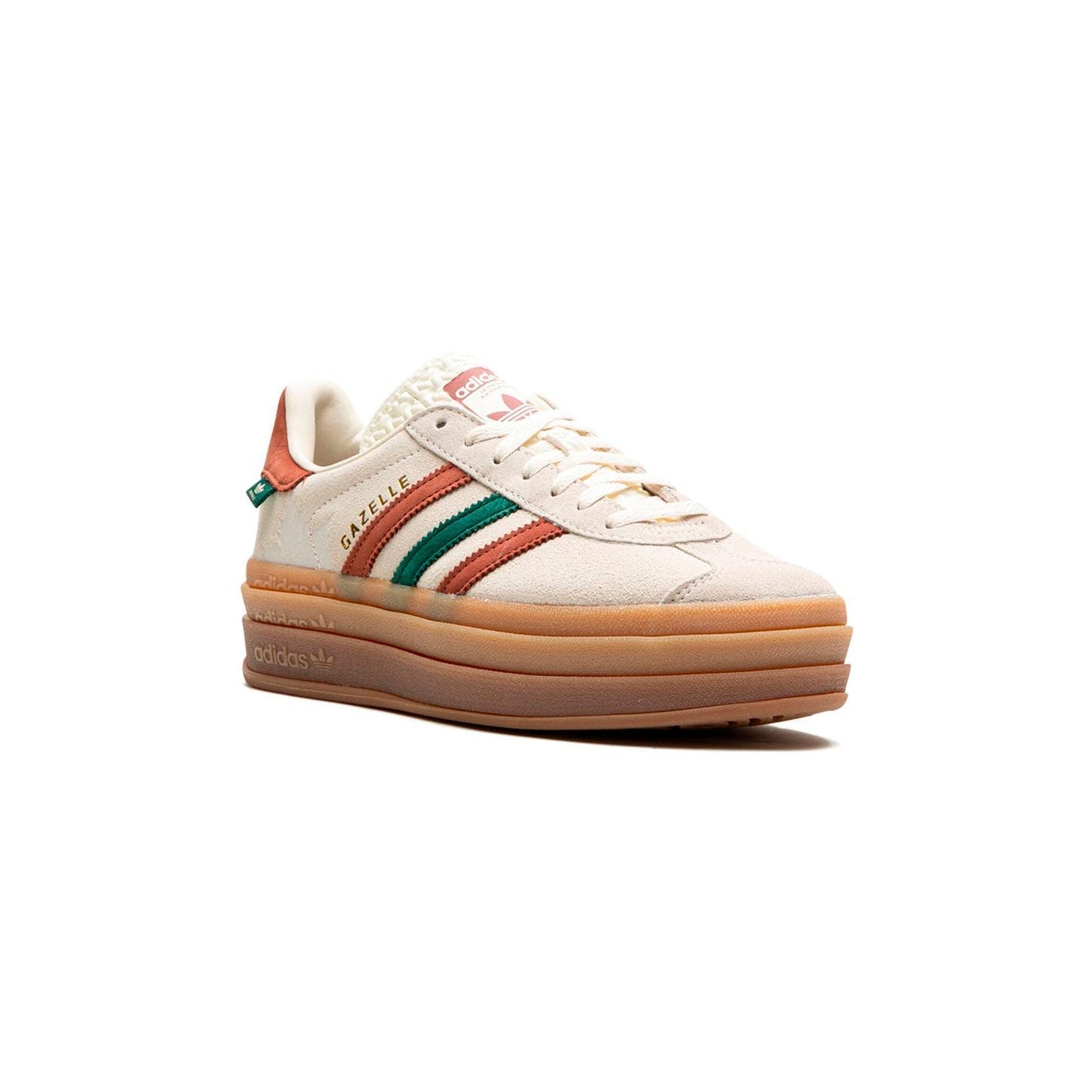 Adidas Gazelle Bold Scarpe Beige con Dettagli Verde e Rosso Donna Platform Retro