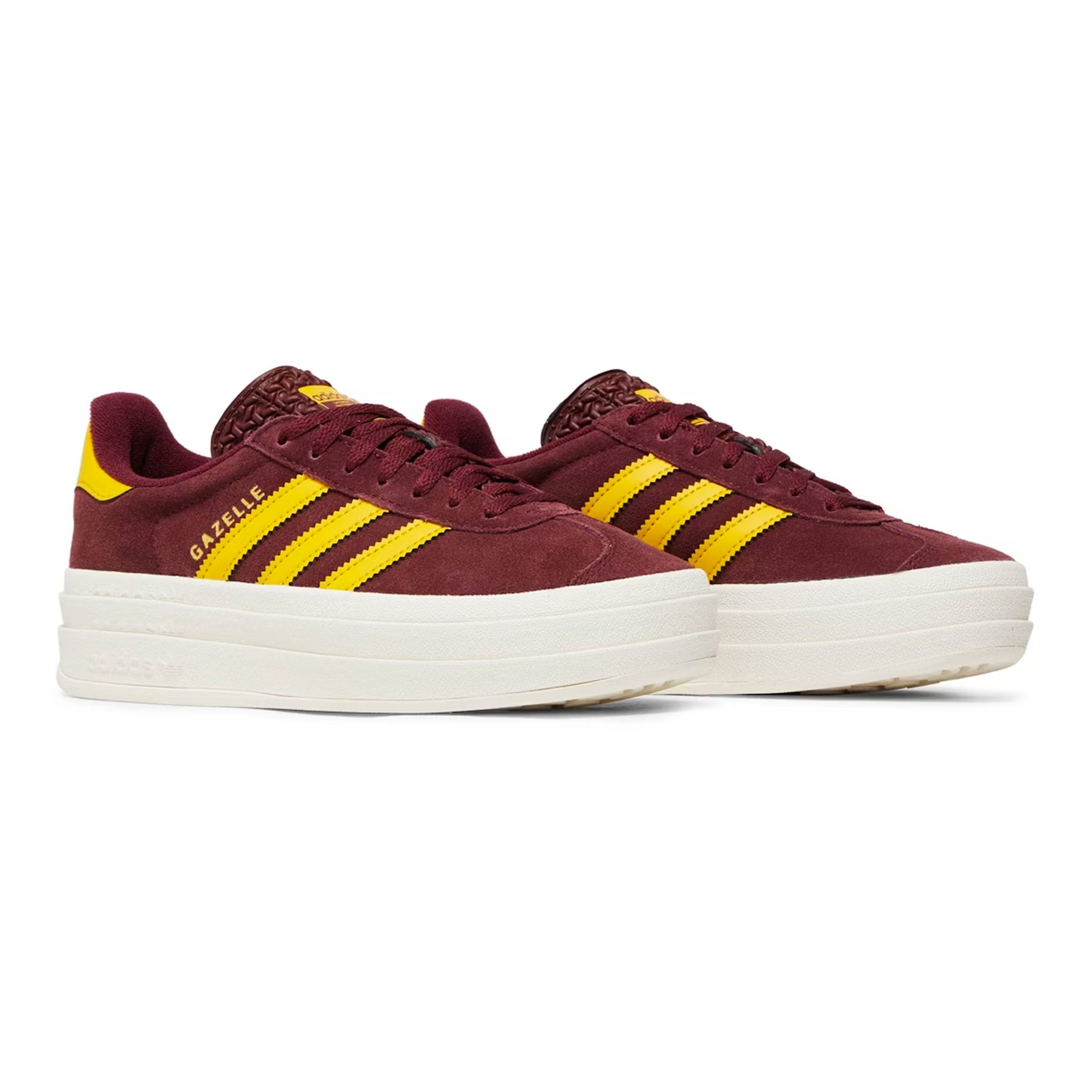 Adidas Gazelle Bold Scarpe Bordeaux con Strisce Oro Donna Platform Vintage