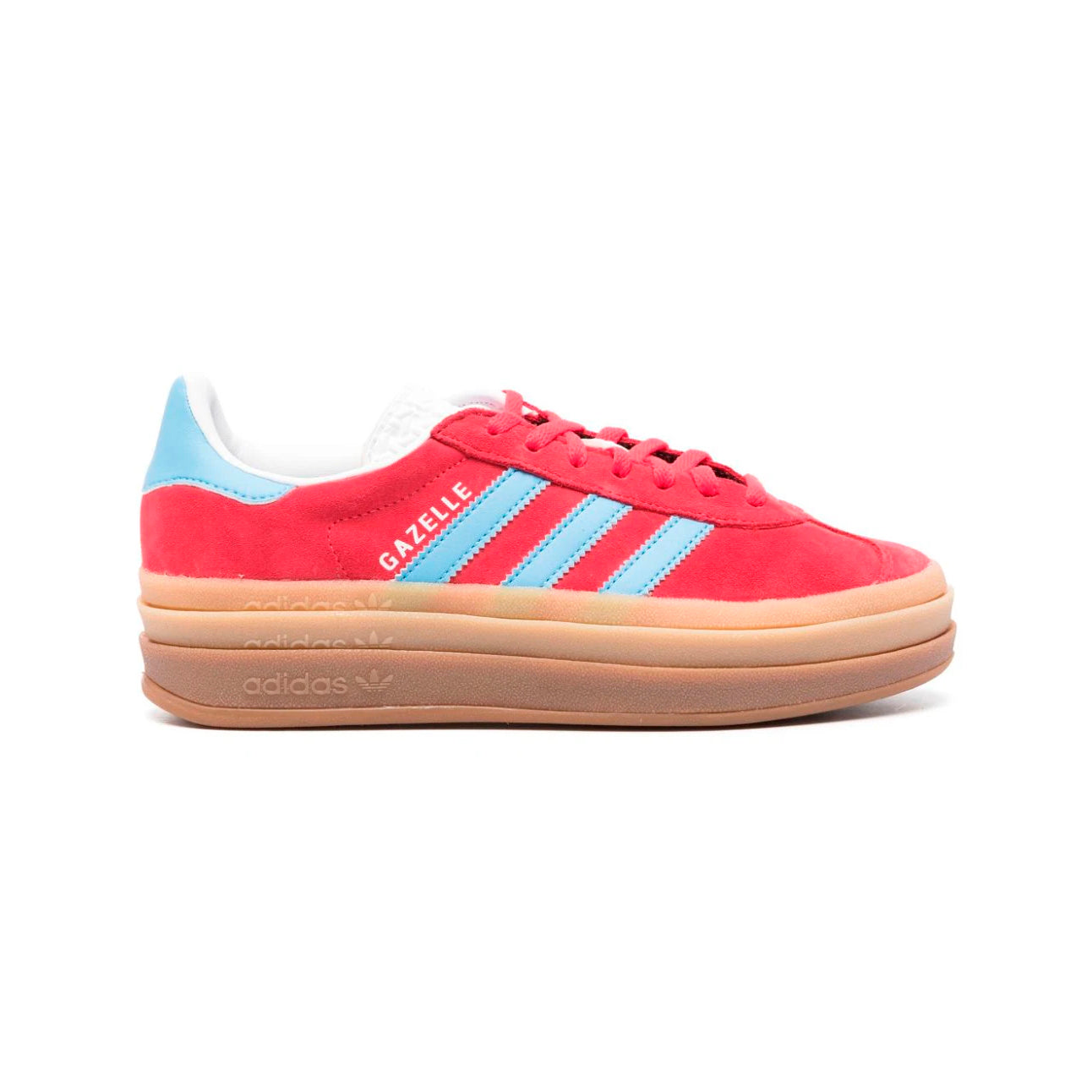 Adidas Gazelle Bold Scarpe Rosse con Dettagli Azzurri Donna Platform Gum