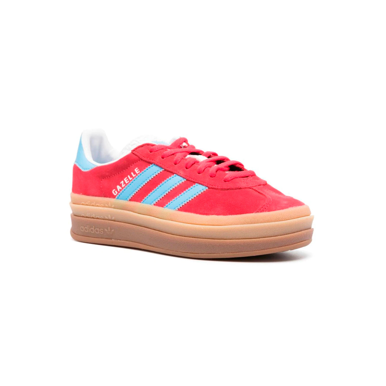 Adidas Gazelle Bold Scarpe Rosse con Dettagli Azzurri Donna Platform Gum