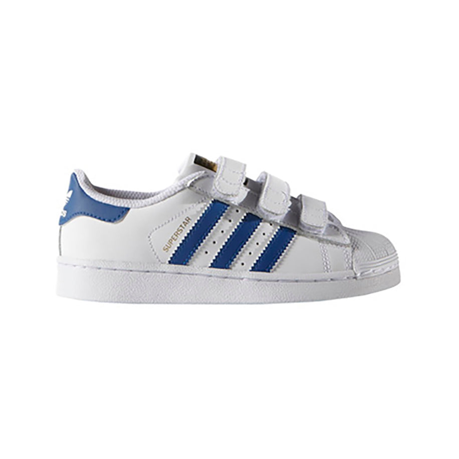 Adidas Superstar Bambini Bianche con Strisce Blu Reale Sneakers Casual