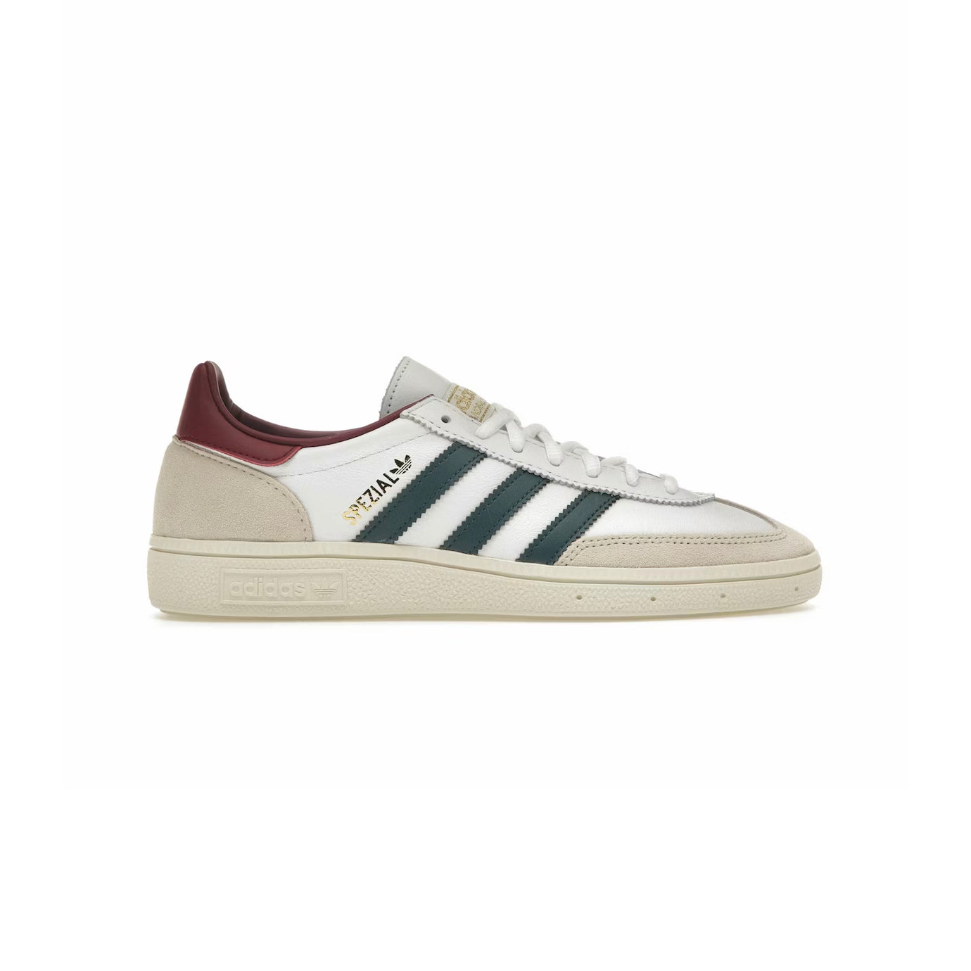 Adidas Handball Spezial Scarpe Bianche con Dettagli Verde Scuro e Bordeaux Uomo