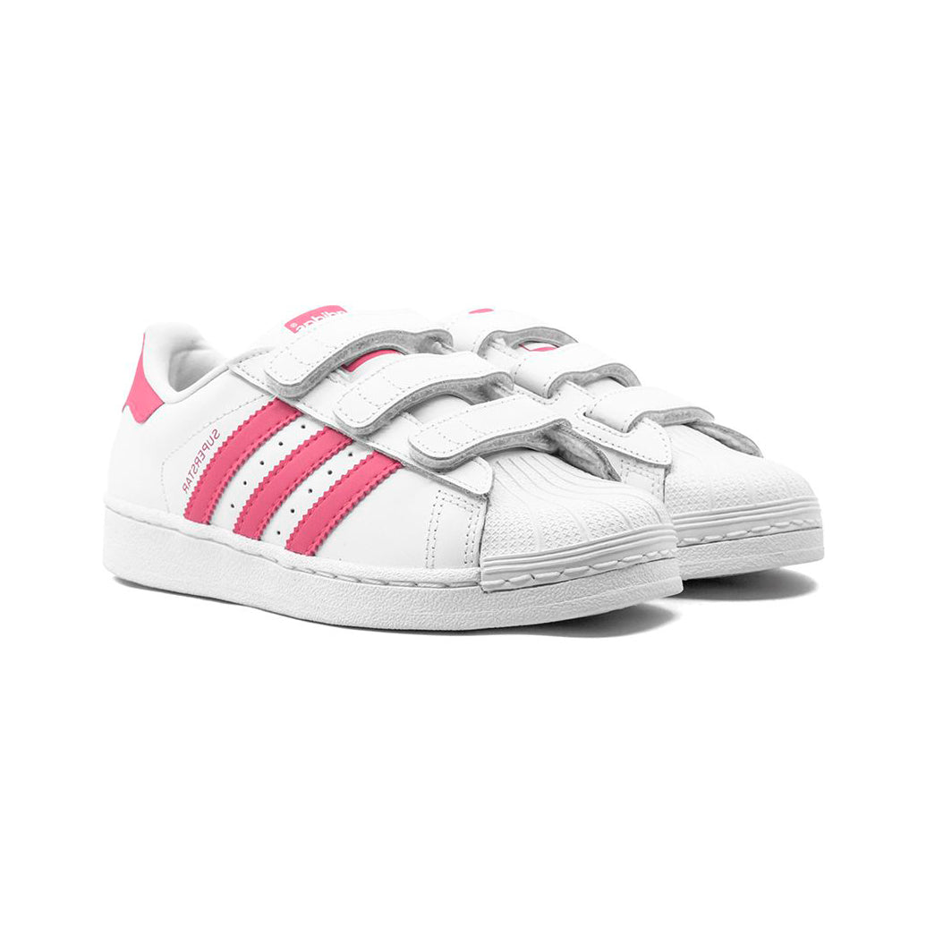 Adidas Superstar Bambini Bianche con Strisce Rosa Scarpe Casual