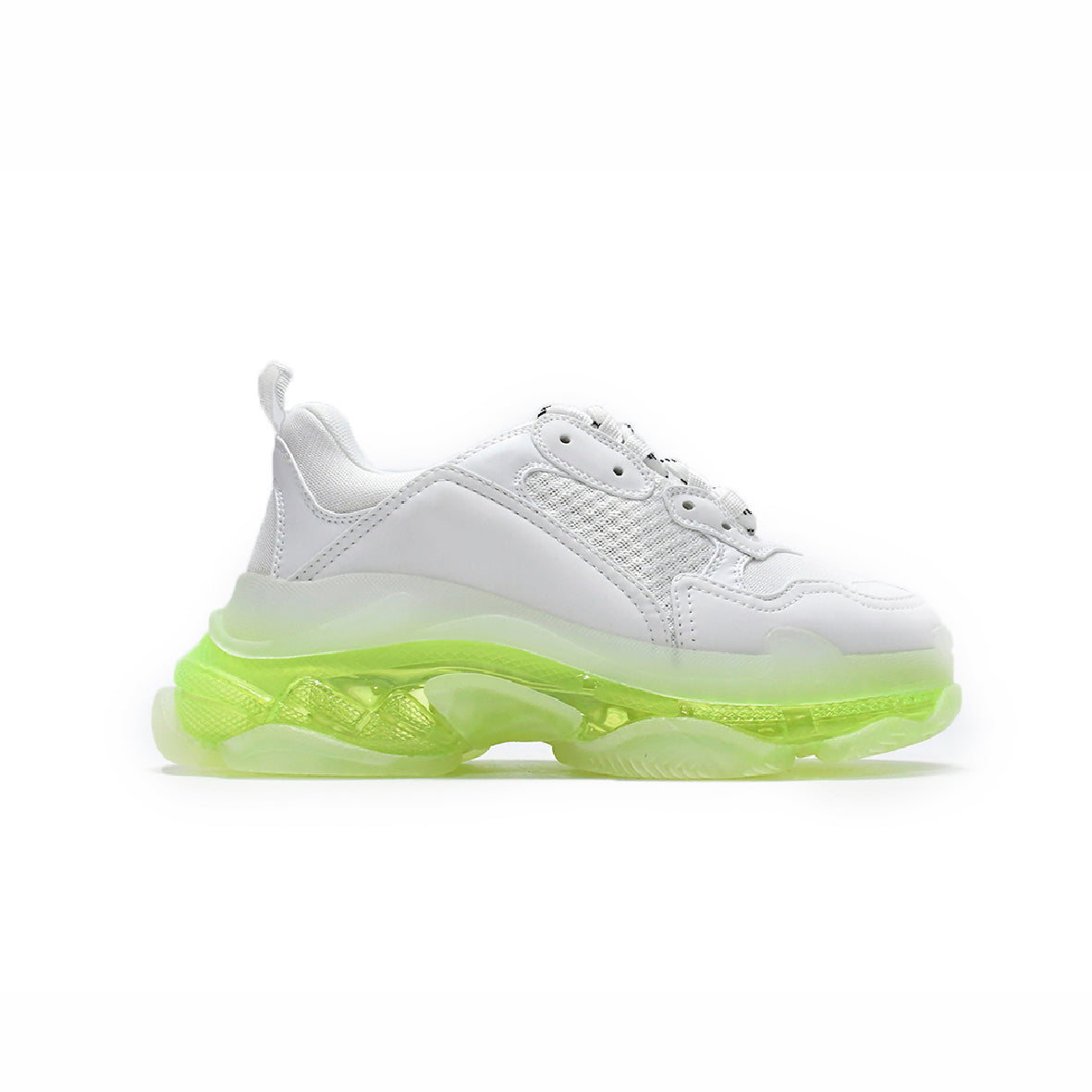 Balenciaga Triple S Sneakers Bianche con Suola Trasparente Verde Fluo