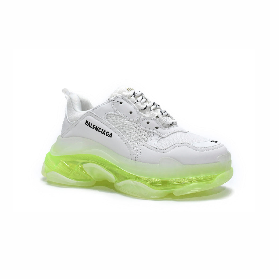 Balenciaga Triple S Sneakers Bianche con Suola Trasparente Verde Fluo